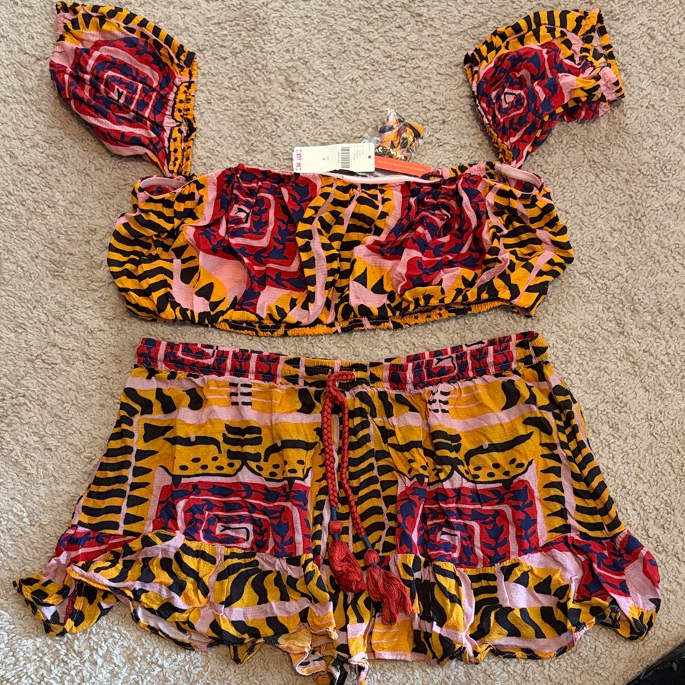 Vibrant Floral & Animal Print Crop Top + Shorts Set